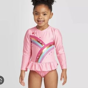 Cat And jack Rainbow Pink Swimsuit One Piece With Snaps